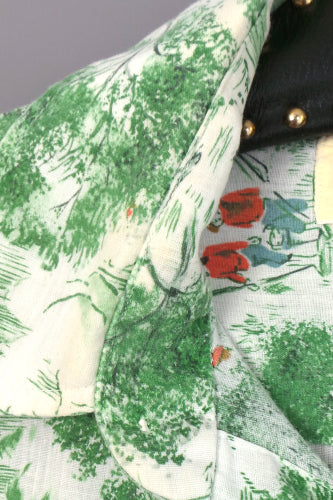 1970s Green Stagecoach Print Dagger Collar Shirt | The Country Seat | XL