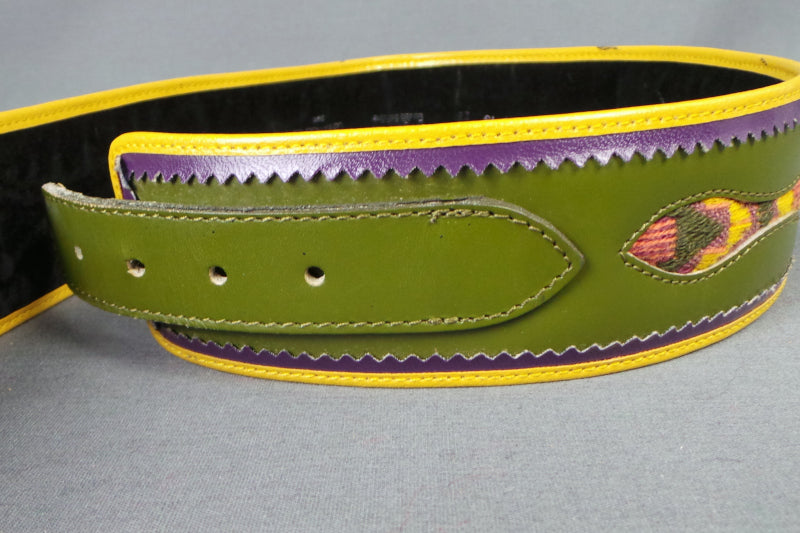 1980s Green Tapestry Waist Belt | Daniel Hechter | S