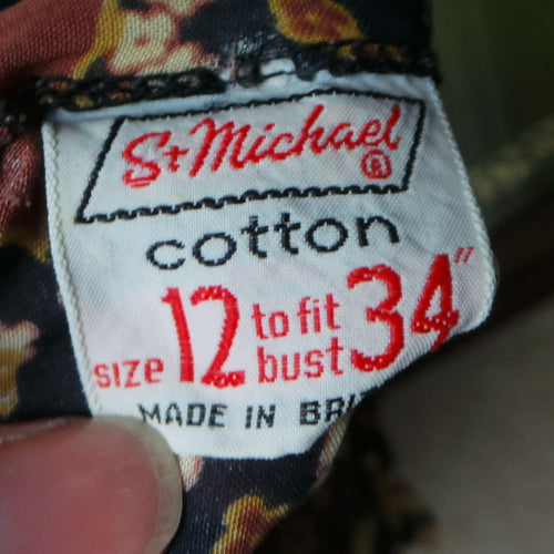 1970s Black & Brown Floral Sheer Blouse | St Michael | S