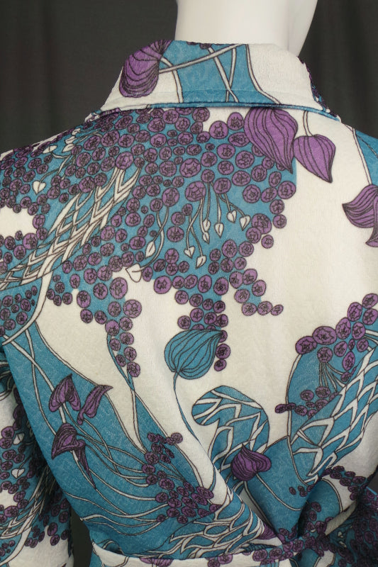 1970s Blue & Purple Belted Tunic Top | L