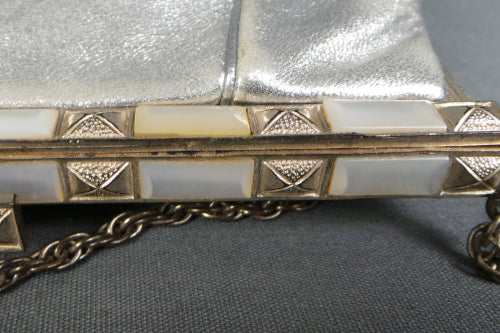1960s Silver Leather Evening Bag