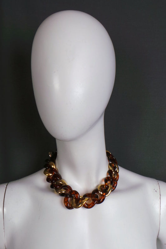 1980s Chunky Tortoise Shell and Gold Chain Necklace