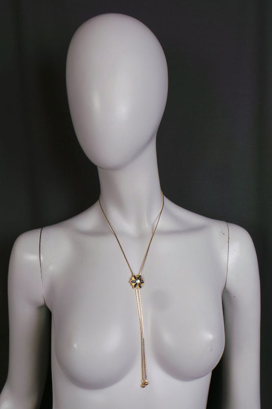 1980s Smoke Gem Gold Bolo Style Necklace