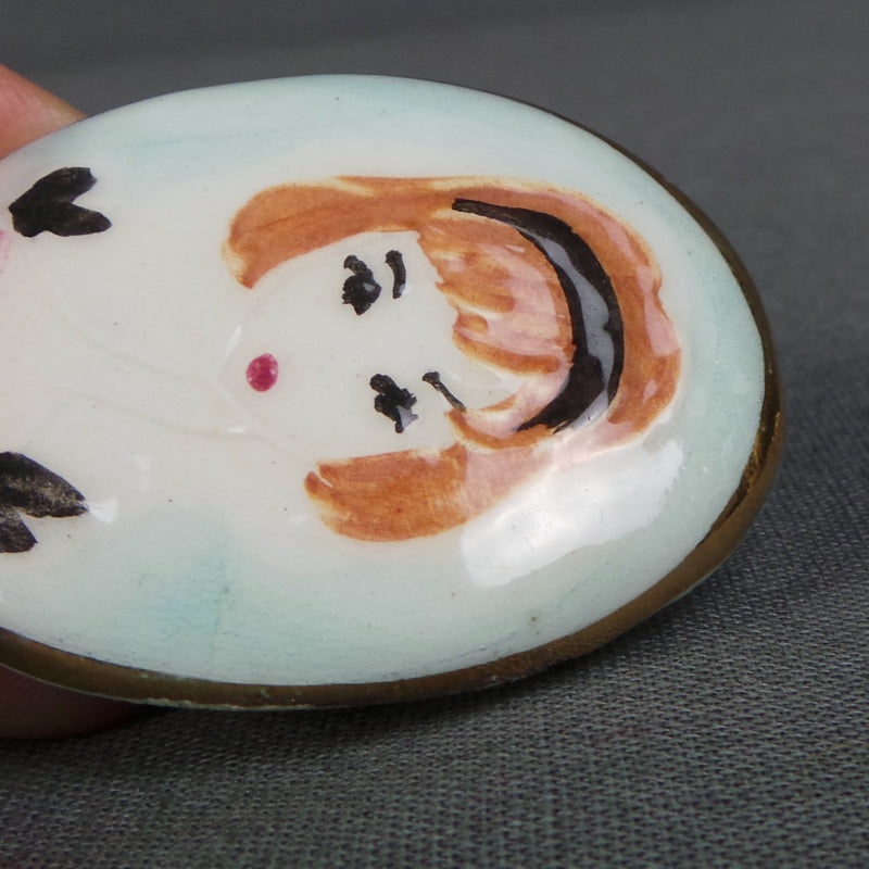 1960s Prom Girl Ceramic Brooch