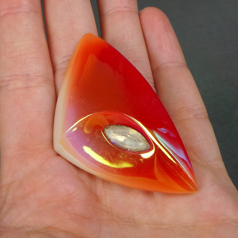 1950s Orange Lustre Triangle Brooch