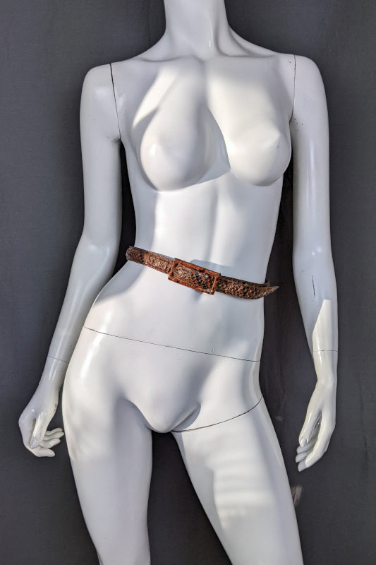 1950s Brown Snakeskin Leather Waist Belt | M