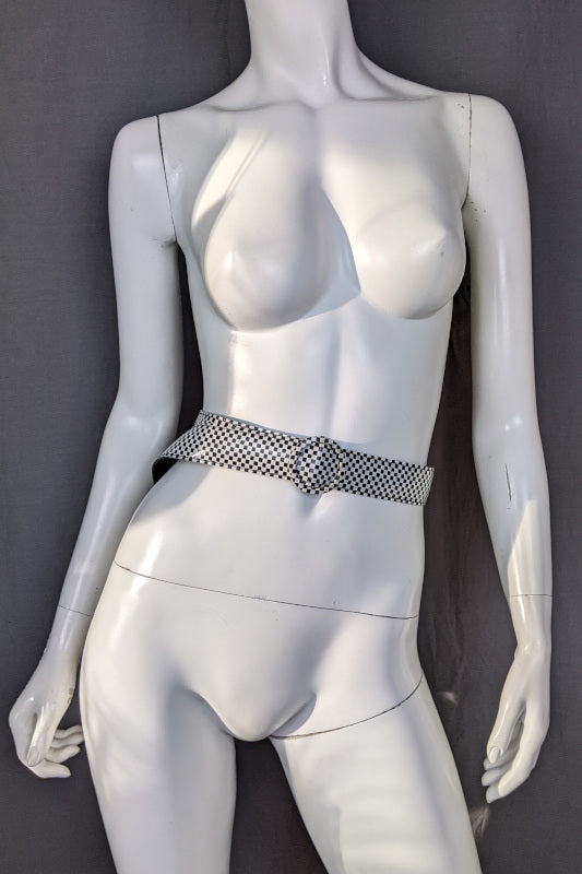 1960s Black and White Check Vinyl Waist Belt | XL