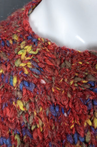 1980s Red Knobbly Handknit Jumper | 2XL