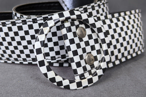 1960s Black and White Check Vinyl Waist Belt | XL