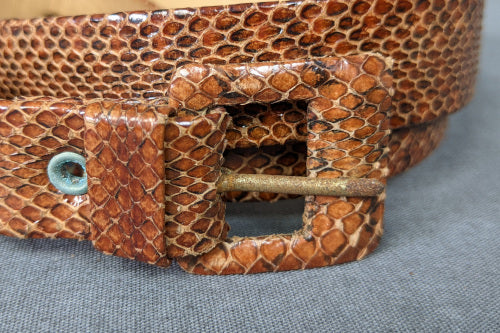 1940s Brown Snakeskin Leather Waist Belt | M