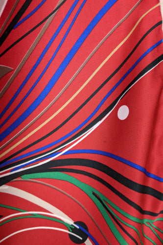 1990s Red Abstract Peacock Feather Silk Scarf