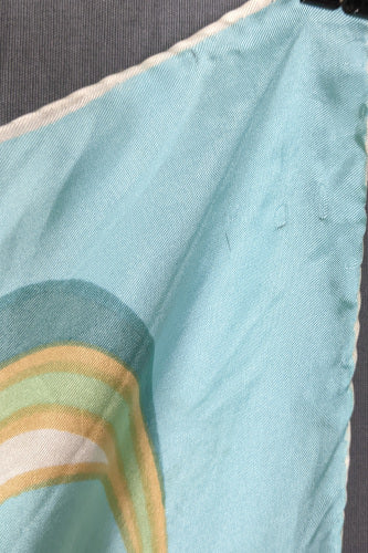 1960s Light Blue and Neon Swirl Silk Scarf