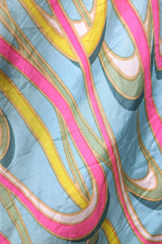 1960s Light Blue and Neon Swirl Silk Scarf