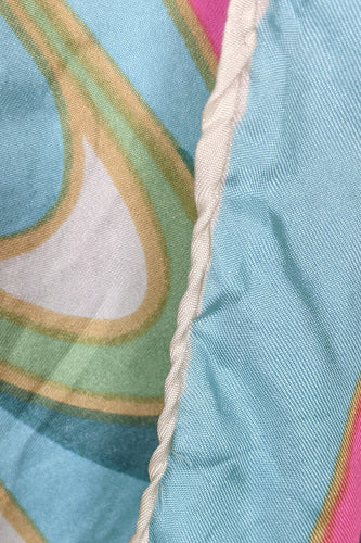 1960s Light Blue and Neon Swirl Silk Scarf