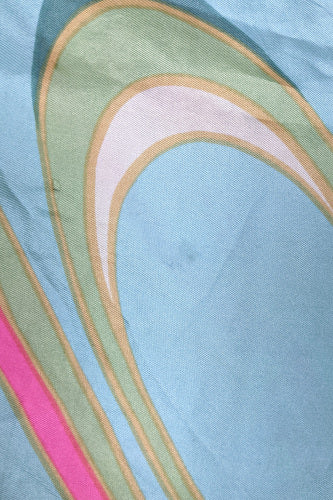 1960s Light Blue and Neon Swirl Silk Scarf