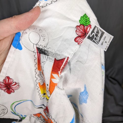 1980s White Cotton Jamaica Print Shirt | XL