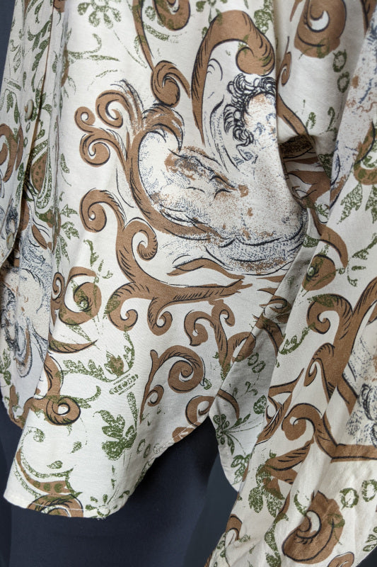 1980s Cherub Print Tan Blouse | Fanny De Louche | M