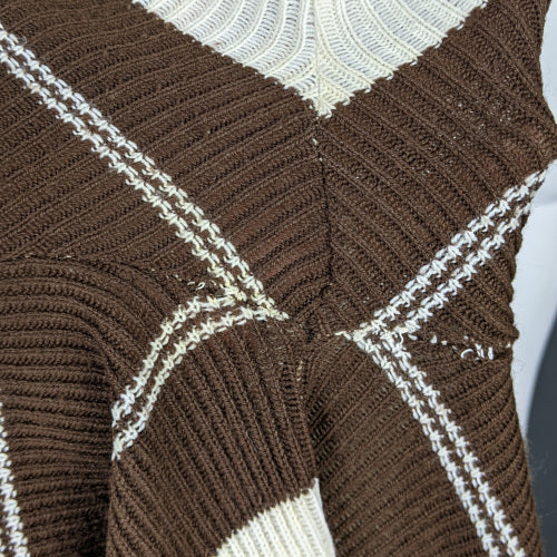 1970s Brown & Cream Striped Knit Tee | XS