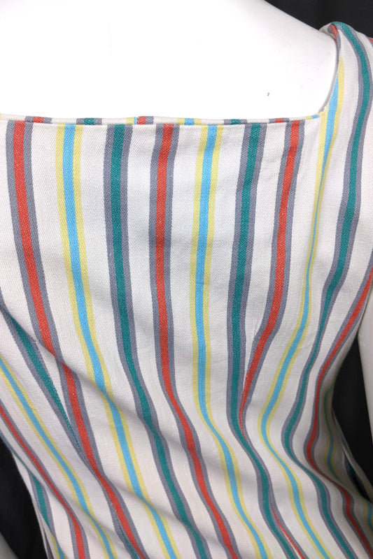 1960s White Striped Summer Dress | XS