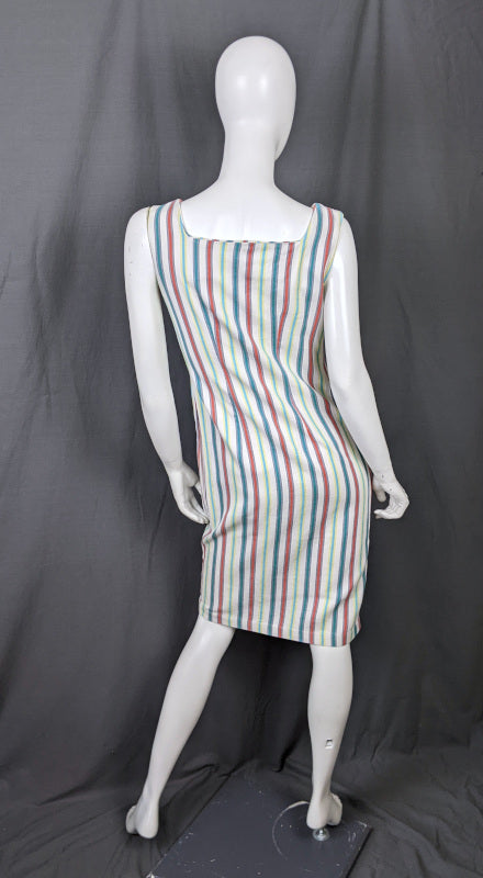 1960s White Striped Summer Dress | XS