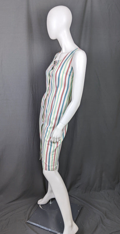 1960s White Striped Summer Dress | XS
