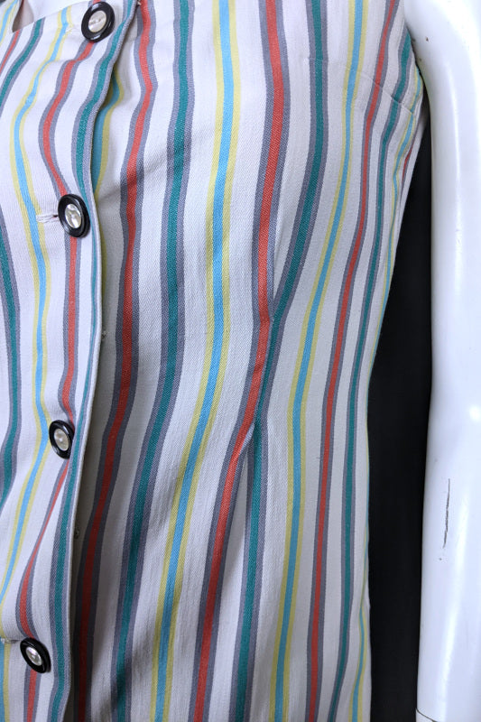 1960s White Striped Summer Dress | XS
