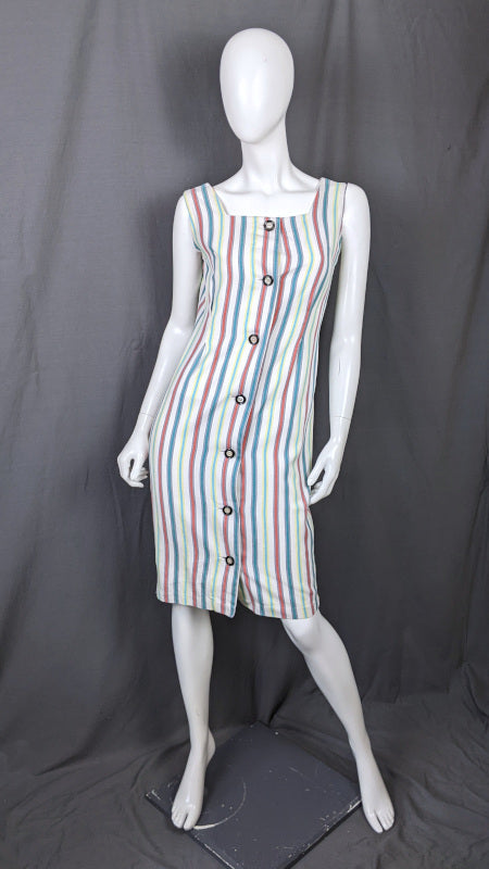 1960s White Striped Summer Vintage Dress