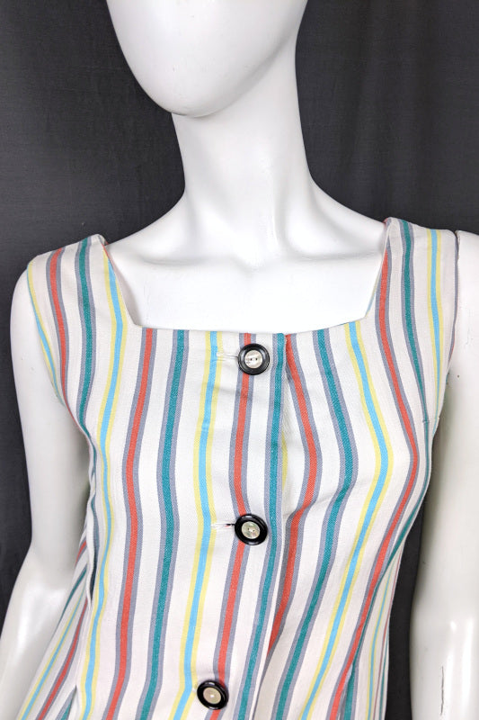 1960s White Striped Summer Dress | XS