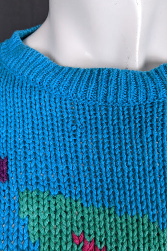 1980s Bright Tropical Flower Handknit Jumper | XL