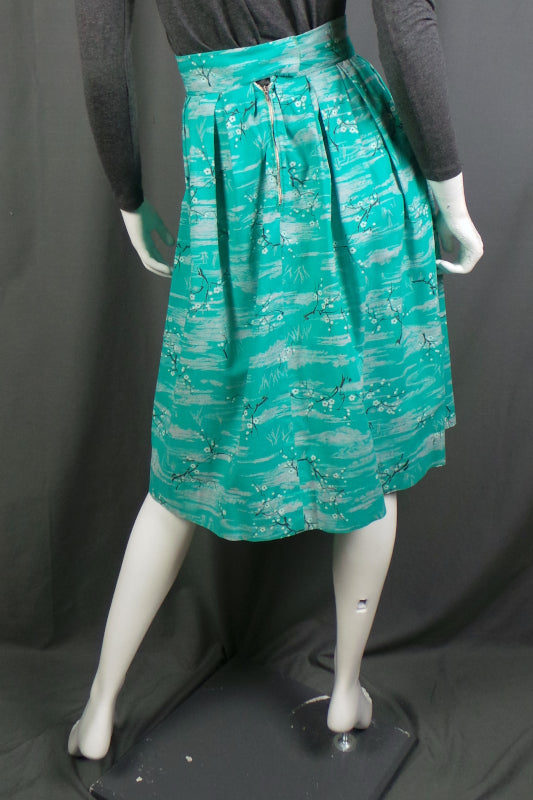 1950s Aqua Blossom Print Skirt | 2XS