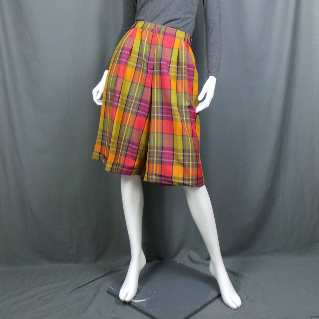 1980s Bright Citrus Checked Loose Vintage Shorts