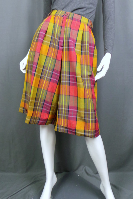 1980s Bright Citrus Checked Loose Shorts, 30in Waist