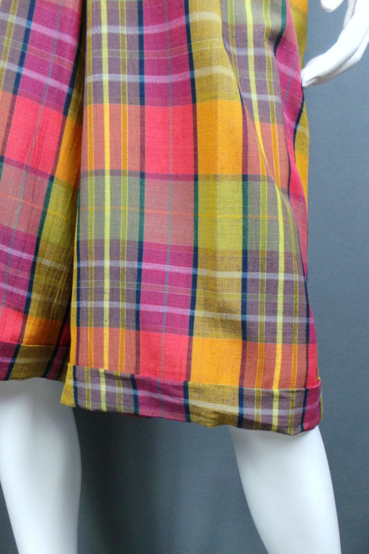 1980s Bright Citrus Checked Loose Shorts, 30in Waist