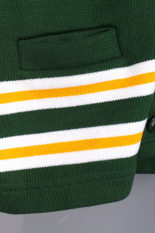 1980s Bottle Green and Yellow Stripe Varsity Cardigan, 38in Chest
