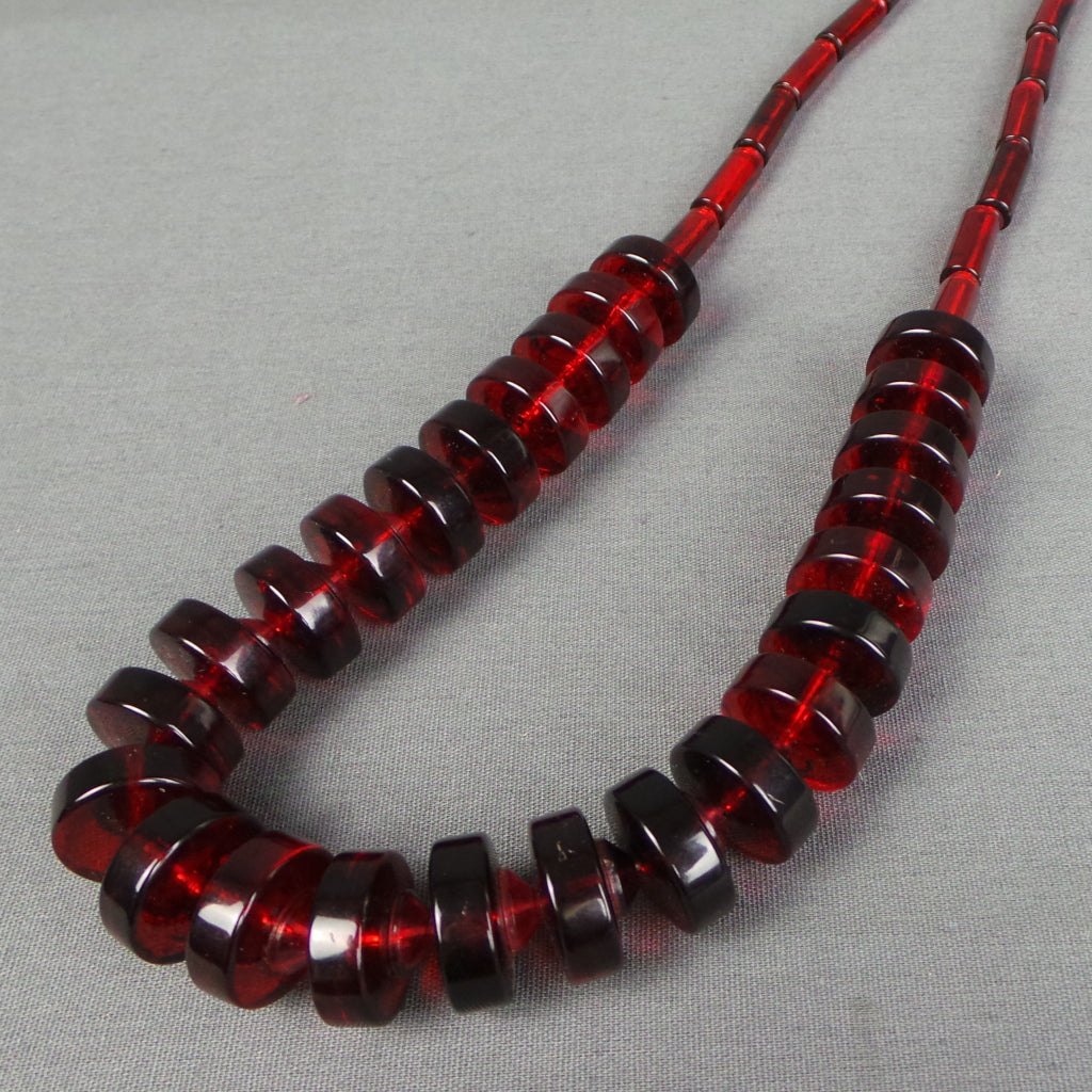 Red plastic bead on sale necklace