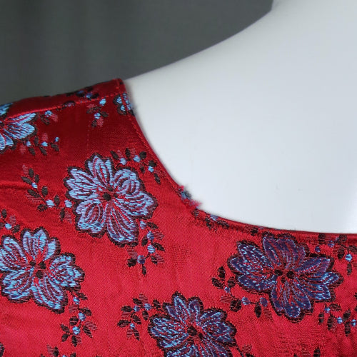 1950s Red Floral Brocade Dress | M