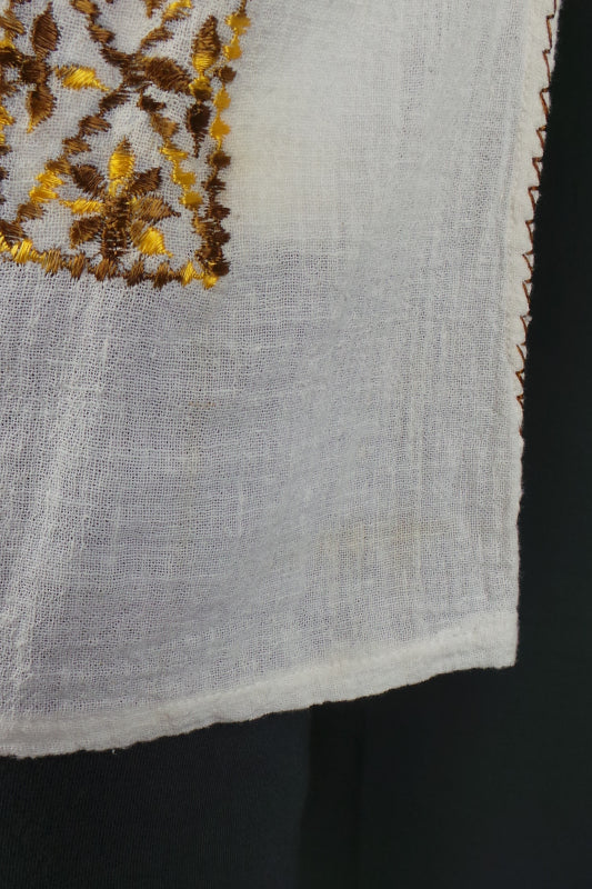 1960s Cream Cheesecloth Embroidered Top | S