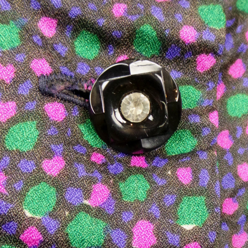 1950s Pink Green Spot Double Breasted Dress | ILGWU | L