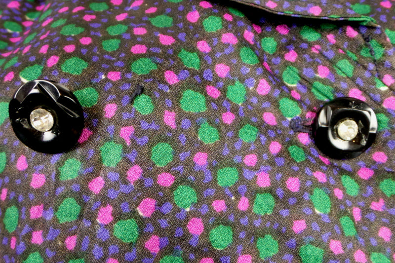 1950s Pink Green Spot Double Breasted Dress | ILGWU | L