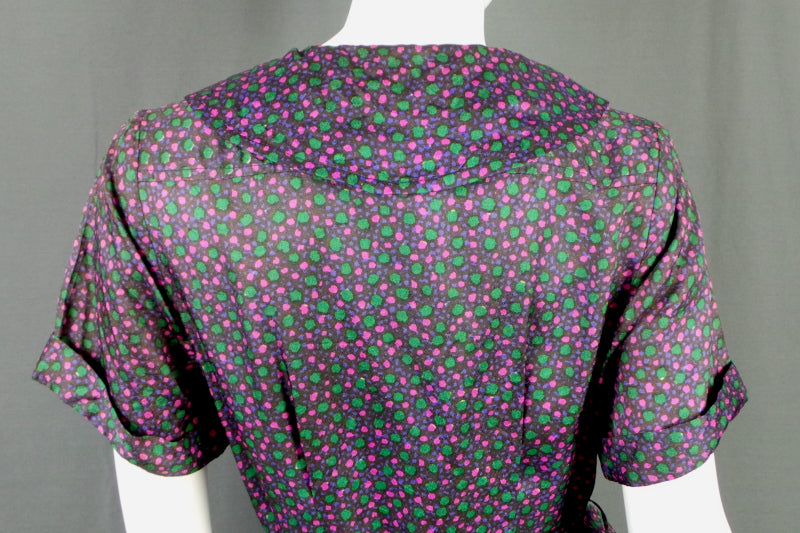 1950s Pink Green Spot Double Breasted Dress | ILGWU | L