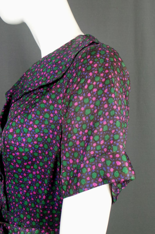 1950s Pink Green Spot Double Breasted Dress | ILGWU | L