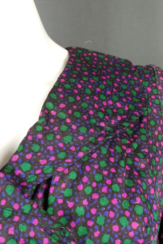 1950s Pink Green Spot Double Breasted Dress | ILGWU | L