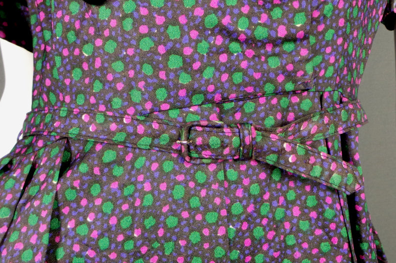 1950s Pink Green Spot Double Breasted Dress | ILGWU | L