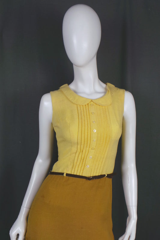1960s Yellow and Mustard Mini Dress | Demi-Dress | S