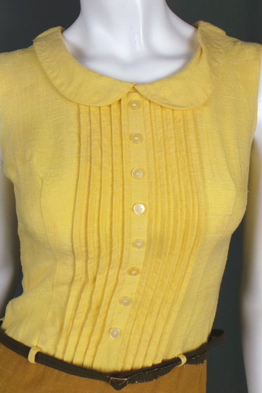 1960s Yellow and Mustard Mini Dress | Demi-Dress | S