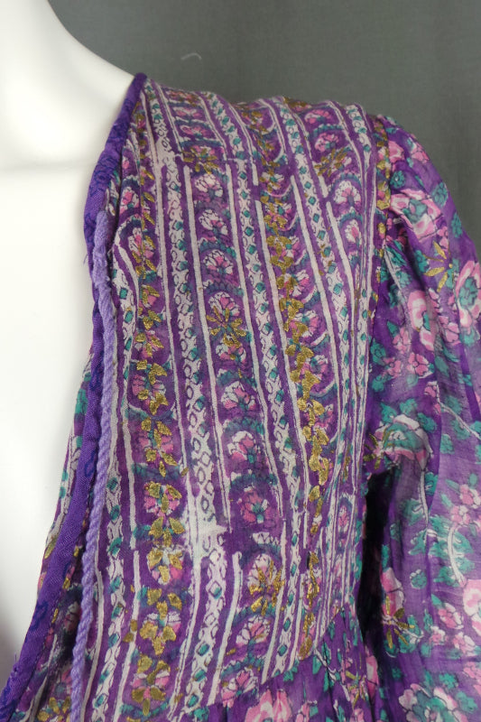 1970s Adini Indian Cotton Purple Kaftan Dress | M
