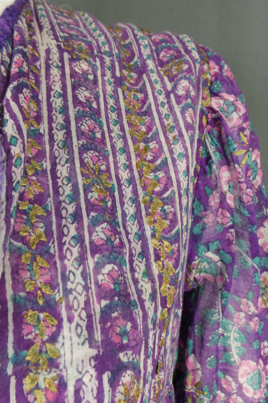 1970s Adini Indian Cotton Purple Kaftan Dress | M