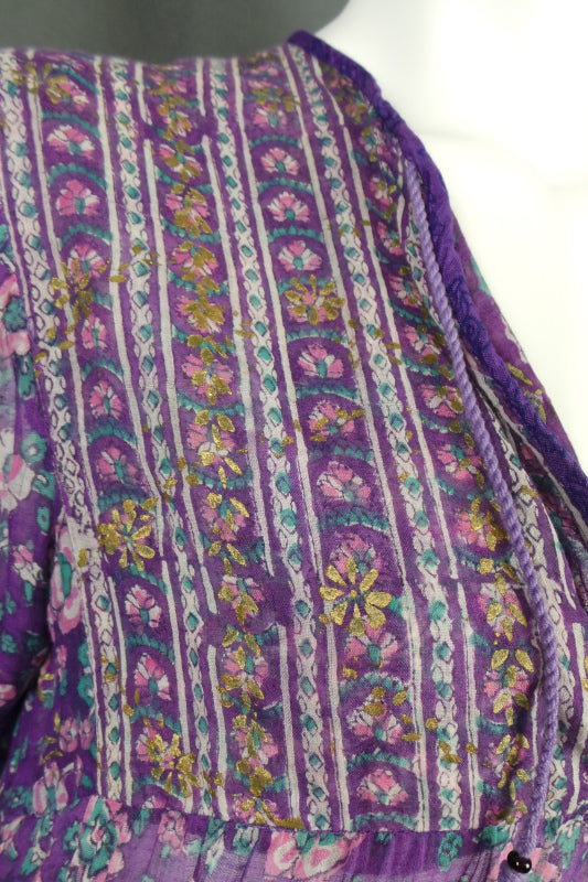 1970s Adini Indian Cotton Purple Kaftan Dress | M