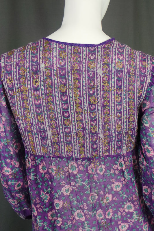 1970s Adini Indian Cotton Purple Kaftan Dress | M