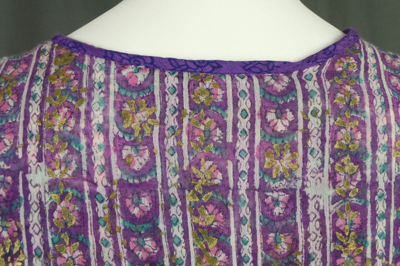 1970s Adini Indian Cotton Purple Kaftan Dress | M
